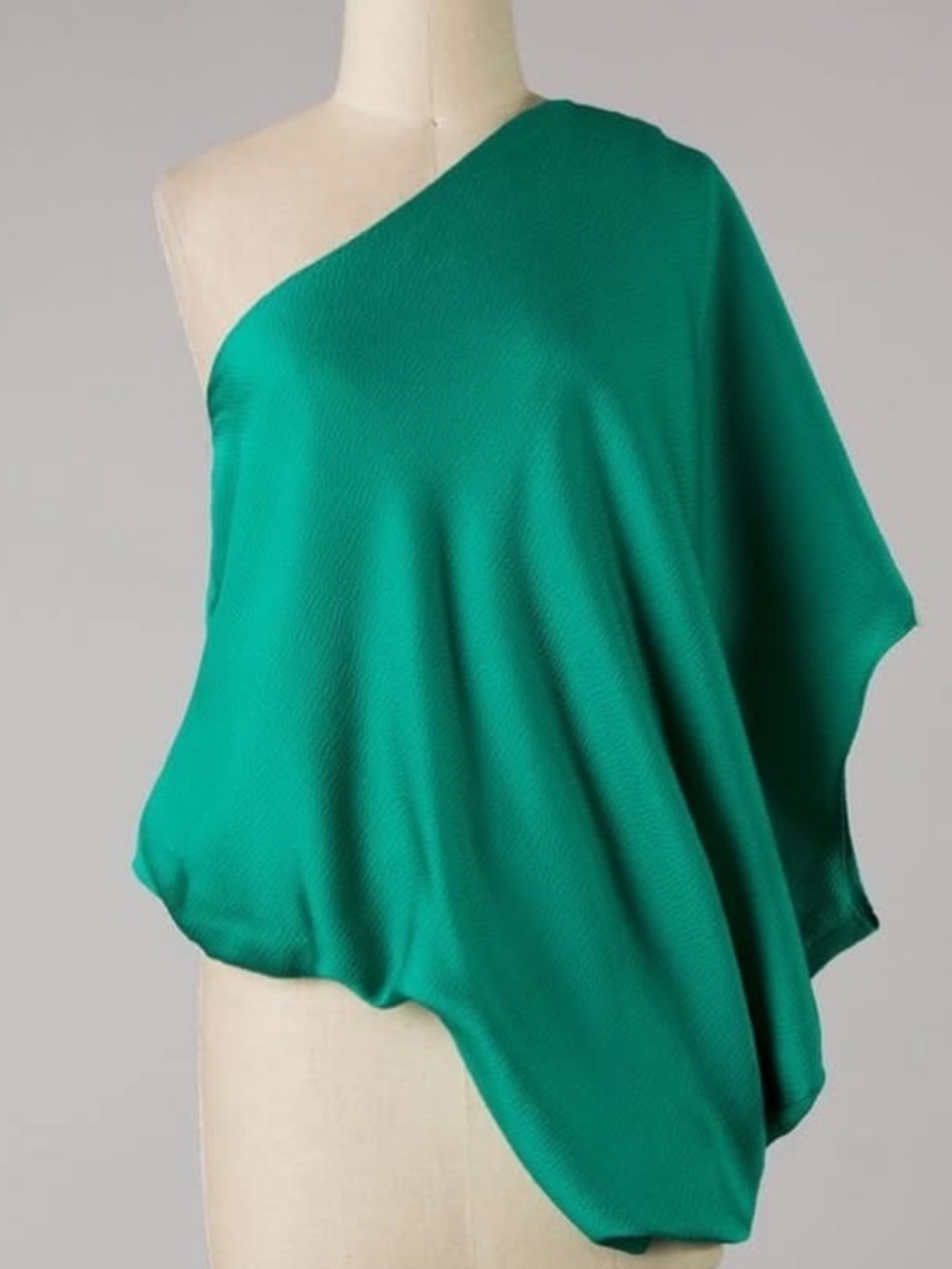 Hemline Jade New With Tags Satin One-Shoulder Green Draped Top